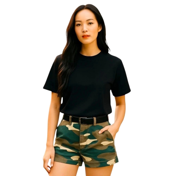 FOREVER21 Women's Belted High Rise Military Camouflage Shorts Size M - Picture 2 of 11